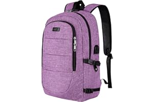 AMBOR Femme Sac à Dos Anti-vol, 15.6-17.3" pour Ordinateur Portable Professionnel avec Port de Charge USB et Verrou Sac à Dos Cartable College Fleur Sac Ados pour Ecole Sac Scolaire Sac Filles (Mauve)