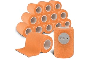 ‎NILO nilo Selbstklebender Verband - 12 Rollen 7,5cm x 4,5m / Selbsthaftende Bandage für Tiere und Menschen/atmungsaktive & elastische Binde/Haftbandage selbstklebend in Orange