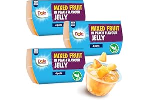 Dole Mixed Fruit In Peach Jelly 3 x 4 Packs of Assorted Fruits, Healthy Snack, No Added Sugar Fruit Cocktail Bowls, Perfect for Breakfast & Dessert or Adding to Recipes