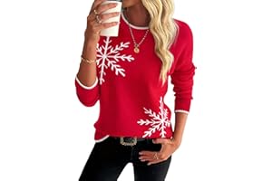 Demegimi Pullover Damen Schneeflocken Weihnachtspullover Rundhals Elegant Strickpullover Herbst Langarm Oberteile Winter Pulli Sweatshirt