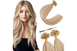 Elailite Extension Capelli Veri Cheratina 200 Ciocche 100% Remy Human Hair 40cm 100g #12/#613 Marrone Chiaro/Biondo Chiarissimo