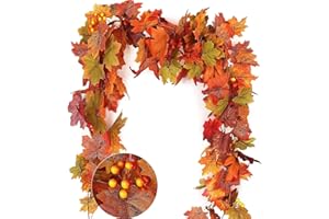 KEKECHAORAN 2 szt. girlandy ze sztucznych liści klonu, jesienne liście 3,6 m wiszące liście winorośl kryty ślub na świeżym powietrzu Święto Dziękczynienia obiad kominek dekoracja świąteczna (C)