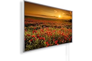 Könighaus Promiennik podczerwieni w formie obrazu w jakości HD z certyfikatem TÜV/GS, 200+ zdjęć, z termostatem Könighaus Smart i aplikacją do iOS/Android, 800 W (48, Zachód słońca, pole maków)