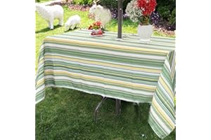 3E Home Outdoor Table Cloth with Parasol Hole Waterproof Garden Patio Rectangle Tablecloth, Table Cover with Zipper for Outdoor Picnics and Parties [60x84 Inches(152x213cm) Yellow & Green]