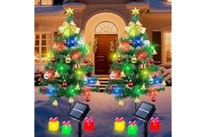 Qoosea Lampe Solaire Exterieure Sapin de Noël 2 Pièces, Arbres de Noël avec Lumières de Coffret Cadeau, Lumière Solaire Jardin Étanche IP65, LED Décoration de Noël pour Cour Chemins Pelouse Terrasse