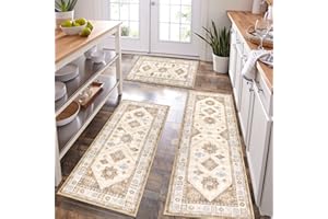 HEBE RUGS HEBE Boho Kitchen Rug Sets 3 Piece with Runner Non-Slip Rugs and Mats Washable Floor Mats for Thick Carpet Runner and Hallway Laundry Holiday Decor