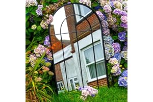 Woodside Oaken XL Decorative Outdoor Garden Arch Mirror, Black Rustic Metal, W: 65cm x H: 108cm