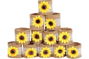 LogHog Fall Napkin Rings Set of 12, Handmade Linen Napkin Ring, Sunflower Lace Buckle Holder Ring for Wedding, Banquet, Farmhouse, Thanksgiving, Picnic, Table Decor, Wedding Wristband