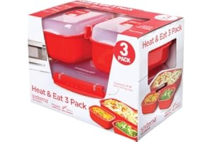 Sistema Heat & Eat Récipients micro-ondes - Boîtes à repas empilables avec couvercles étanches à fermeture par clip - Rouge/Transparent - Lot de 3