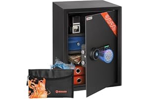 Brihard Business XL Coffre-Fort Biométrique 50x35x36 cm avec Sac Ignifuge, Coffre Sécurisé à Empreinte Digitale 60L, 2 Étagères à Hauteur Réglable, Idéal pour Argent, Documents A4, Bijoux