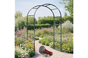 GENERISCH Schwer Rosenbogen Verzinkt Gartenbogen, Wetterfest Rosenbogen Aus Metall Stabil Für Kletterpflanzen Freistehend, Gartenlaube, Rosengestell Torbogen 120 140 180 200 240 280cm(Schwarz,W140 X H230cm)
