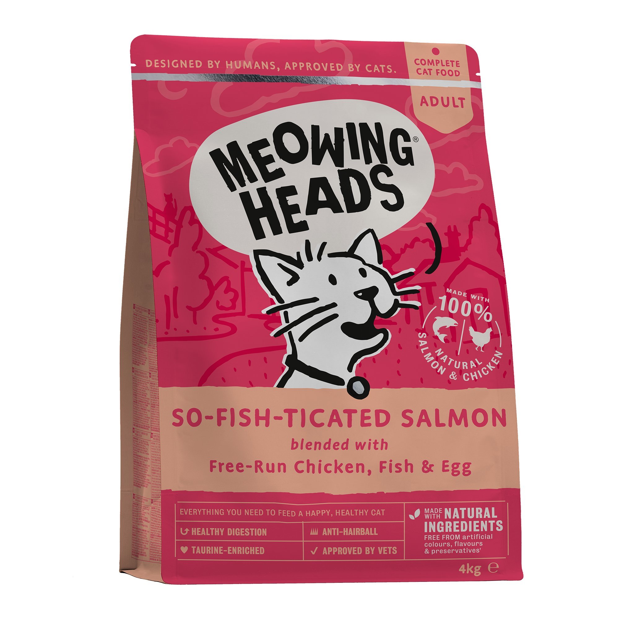 Meowing Heads Dry Cat Food - So-Fish-Ticated Salmon - 100% Natural Salmon and Chicken with No Artificial Flavours, Good for Healthy Digestion, 4 kg