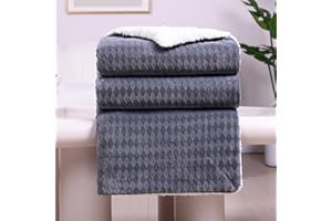 PanxHome Sherpa Fleece Blanket 160x200 cm, Unique Rhombus Jacquard Milk Velvet Blanket, 470GSM Warm and Fluffy Blanket, Soft Blanket for Bed Double Size, Sofa Throw, Anti-Static Blanket, Dark Grey
