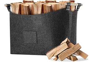 HDRNT Holzkorb für Kaminholz Filzkorb 60L,Korb für kaminholz,Brennholzkorb Aufbewahrung innen,Faltbarer Filzkorb für Holz faltbar Transport & Aufbewahrung (Dunkelgrau)（mit Verstärkter Griff）