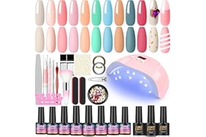 PEACECOLOR Kit Vernis Semi Permanent 10 Couleurs et Lampe UV Vernis Semi Permanent 36W avec Top Coat Base Coat Matt, Rose Bleu Vert Vernis à Ongles, Kit Complet pour Débutants