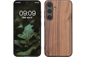 kwmobile Carcasa Compatible con Samsung Galaxy S24 Funda - Funda Dura de Madera con Bumper de TPU - marrón Oscuro