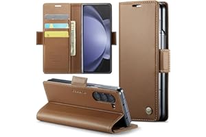 Phernykas Mobile Phone Case for Samsung Galaxy Z Fold 5 Leather Magnetic Flip Case with Card Slot and Stand Function Smartphone Protective Leather Case Samsung Z Fold 5 Flip Book Case Brown