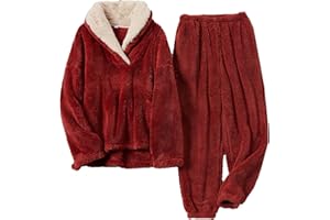 YIJOY Pijama de Lana de Coral Traje de Pijama de Franela de otoño e Invierno para Mujeres, Traje de Pijama Casual Grueso