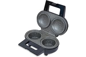 Schallen Pie Maker, 1000W Non-Stick Deep Fill, Double Twin, Traditional, Silver with Marble Coated Plates