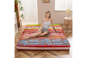 MAXYOYO Colchón de suelo estilo futón, retro, bohemio, vintage, floral, japonés, colchón, enrollable, grueso, cama portátil, camping (grueso, bohemio C, individual)