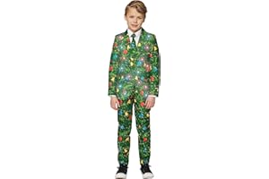 Suitmeister Light-Up Christmas Suits for Boys in Different Prints – Ugly Xmas Sweater Costumes Include Jacket Pants & Tie