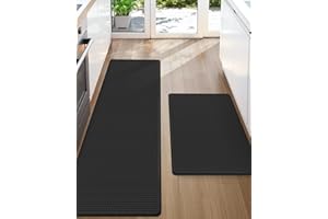 COLOR&GEOMETRY Color G Alfombra Cocina 44 x 75 cm + 44 x 150 cm, Reboteable Cuero Alfombra Cocina Lavable Antideslizante, Confortable Impermeable Alfombras para Cocina, Salón, Oficina (Negro)