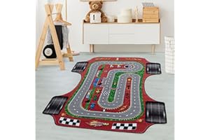 CARPETSALE24 Tappeti per bambini, colore rosso, auto da corsa su pista, 105280, tappeto rettangolare, Tappeti camera dei bambini, 120 x 170 cm