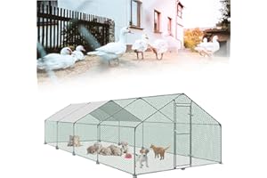 TRMLBE Gallinero Resistente al Invierno - Gallinero Exterior de Acero Galvanizado con Techo Solar para Aves, Conejos y Animales Pequeños - 3x8x2m