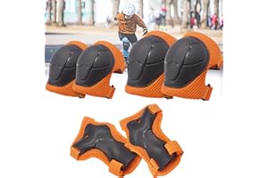 CXAFQ Juego De 6 Piezas Protector Naranja Para Patines De Niños, Set De Protección Patinaje, Protección Infantil De Ajustable Rodilleras Coderas Para Patinaje Ciclismo Monopatín y Deportes Extremos