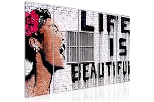 Runa Art Quadri XXL Life is Beautiful 200 x 80 cm Grigio 5 Pezzi Street art - Made in Germany - 301355a