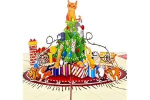 Hierein Carte de Noel Pop Up, 2025 3D Sapin de Noël et Chat Carte Noel avec Enveloppe, Cadeau de Noël pour Femme, Homme, Enfant, Fille et Garçon, Merry Christmas Card