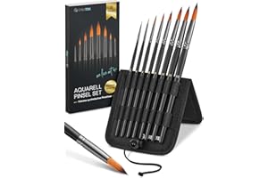 ‎CREATEK CreaTek Watercolour Brush Set [Premium Quality Without Hair Loss] 8 High-Quality Watercolour Brushes with Stand for Flawless Artwork - Watercolour Brush Set with Synthetic Red Sable Hair