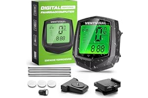 ‎VENTVINAL Ventvinal Fahrradcomputer Kabellos,24 Funktionen Fur IP54 Wasserdicht Fahrradtacho Kabellos,Cycle Mode,Hintergrundbeleuchtung,Automatische Speicherung,Tacho Fahrrad Kabellos,Hochauflösender Bildschirm