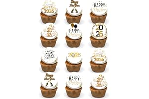 GENERIC 24 PRECUT New Years Eve Party 2026 Edible Cupcake, Cocktail Toppers Premium Wafer Card.