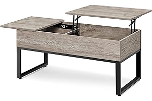 ‎YAHEETECH Yaheetech Couchtisch mit höhenverstellbarer Platte Lift Top Kaffeetisch Wohnzimmertisch getrennt versteckter Stauraum Sofatisch Metallrahmen robust Gray