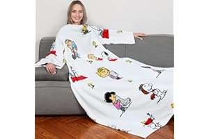 Kanguru Coperta con maniche Bianca Snoopy, soffice plaid in pile, Microfibra, con tasca centrale, 180x140cm, regalo donna, Hoodie per divano, letto, relax, Natale