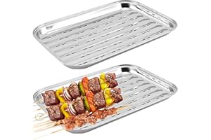 Asfrode 2 bandejas para barbacoa de acero inoxidable, 34,5 x 24,2 x 2,7 cm, reutilizables, cesta para verduras, accesorios para verduras, pescado o carne, para barbacoa de gas, eléctrica y carbón
