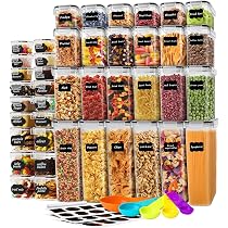 24 Boîtes De Conservation Hermétiques - 3 Tailles (0.8L, 1.4L, 2L) - Avec Étiquettes Et Marqueur - Pour Farine, Céréales, Épices - 7