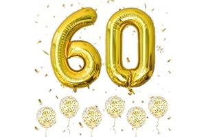 OUSUGA Zahlen 60 Luftballons Gold, 40 Zoll große Folien ballons Nummer 6 & 0 mit 6 goldenen Konfetti-Helium ballons, 6 60 Geburtstags ballon für Männer Frauen Party Romantische Anlässe Jubiläums dekorationen