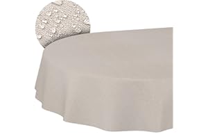 ANRO Obrus z bawełny poliestrowej, zmywalny, jednokolorowy, żakardowy, adamaszkowy, zmywalny, beżowy, szary, owalny, 180 x 140 cm, przycięta krawędź