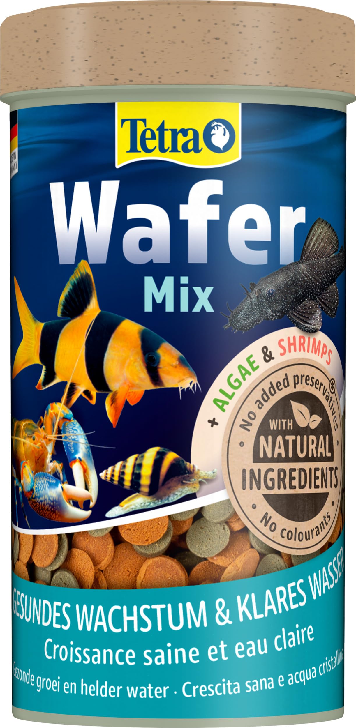 Tetra Wafer Mix – Alimento para todos los peces de fondo (por ejemplo, siluros) y crustáceos, para el crecimiento saludable y la vitalidad, bote de 250 ml
