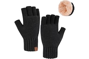 Bequemer Laden Winter Fingerless Gloves for Women Men, Fleece Warm Knit Typing Working Driving Half Finger Gloves for Cold Weather Gift