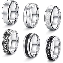 Bague Homme Acier Inoxydable Noir Et Argent - Style Rock Vintage - Tournante Avec Chaîne - Taille 52 à 70