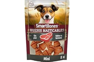 SmartBones Huesos Masticables Mini - Snack masticable con de verduras con ternera y una capa interna de pechuga de pollo para perros pequeños, huesos de textura blanda, sin cuero crudo, 8 piezas