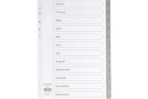 ‎PLASTOREG 5er Set 12-teiliges Register/Trennblätter aus PP für DIN A4 mit Monaten Jan-Dez + praktischem Deckblatt aus stabilem Papier zum Beschriften. Trenn-Blätter für die Ordner-Organisation im Büro.
