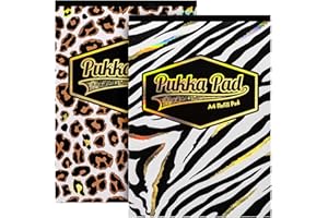 Pukka Pad, Wild A4 Refill Notepad – 160 Pages, 80GSM, with 8mm Lines – Tape Headbound with 4-Holepunch - Pack of 2 Assorted Zebra Stripe and Leopard Spot Animal Prints