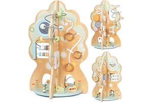 mamabrum Juguete Educativo Árbol de Madera - Centro de Actividades 10 en 1 para Bebé 1 Año - Juguetes Niños 1 Año con Laberinto, Engranajes y Reloj - 44,5cm
