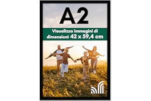 Americanflat Cornice A2 Nera - Cornice da Parete in Legno MDF e Pannello Protettivo in Plastica a Finitura Lucida - Da Appendere in Verticale o Orizzontale