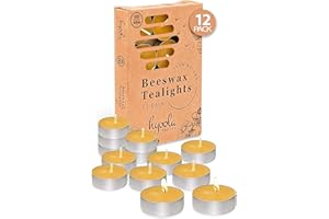 Hyoola Świece tealight z wosku pszczelego w aluminiowym kubku, 12 sztuk, 100% czyste naturalne świece z wosku pszczelego