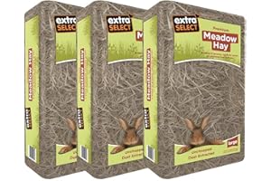 Extra Select Premium Meadow Hay for Small Animals - UK Sourced ideal Rabbit Food, Hay for Guinea Pigs, Hedgehogs, etc. - 2kg (Pack of 3, Total 6kg)